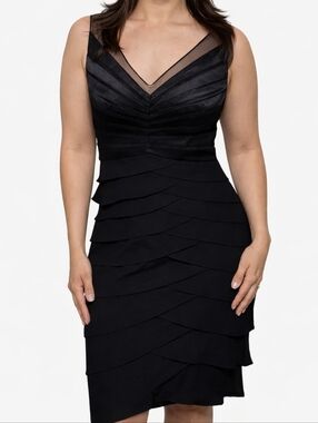 Chetta B Black Ruffle Dress Size 10 Mesh Neck Sleeveless Evening Cocktail Dress